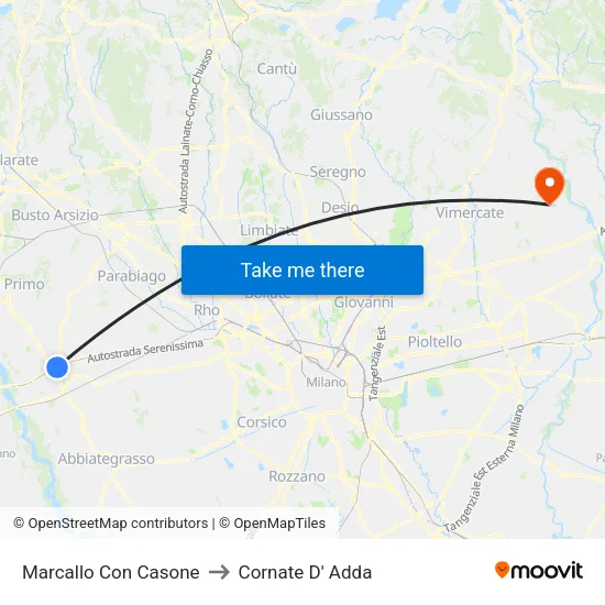 Marcallo Con Casone to Cornate D' Adda map