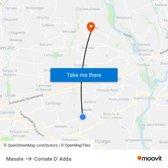 Masate to Cornate D' Adda map