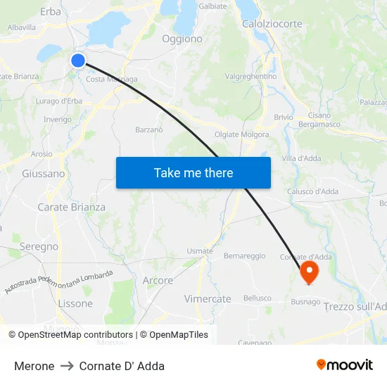 Merone to Cornate d'Adda map