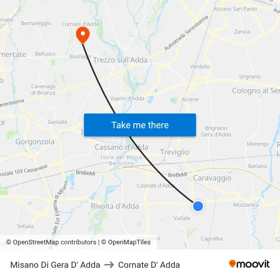 Misano di Gera d'Adda to Cornate d'Adda map