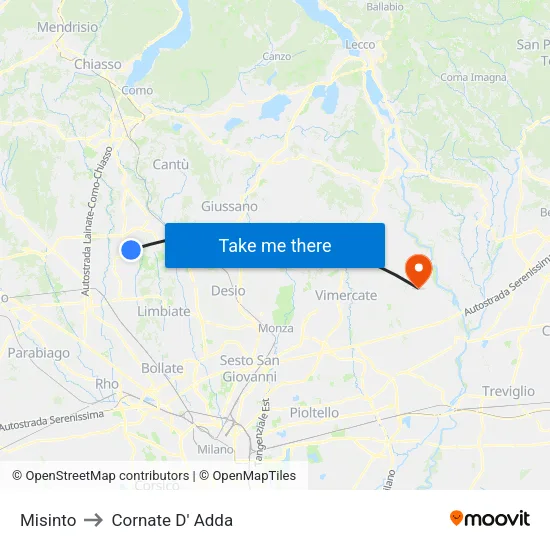 Misinto to Cornate D' Adda map