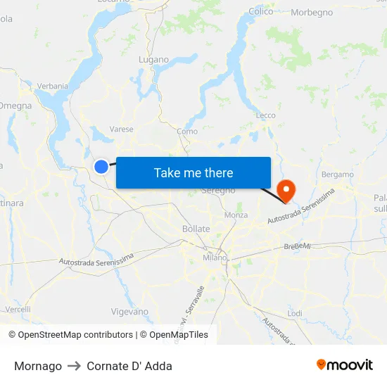 Mornago to Cornate D' Adda map