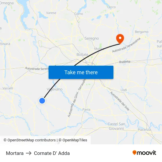 Mortara to Cornate D' Adda map