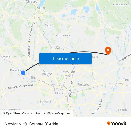 Nerviano to Cornate D' Adda map