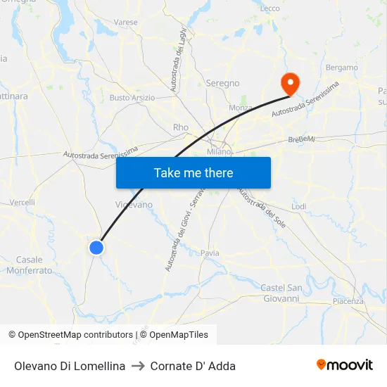 Olevano Di Lomellina to Cornate d'Adda map