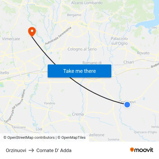 Orzinuovi to Cornate D' Adda map