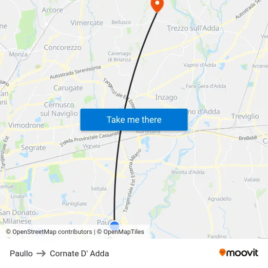 Paullo to Cornate D' Adda map
