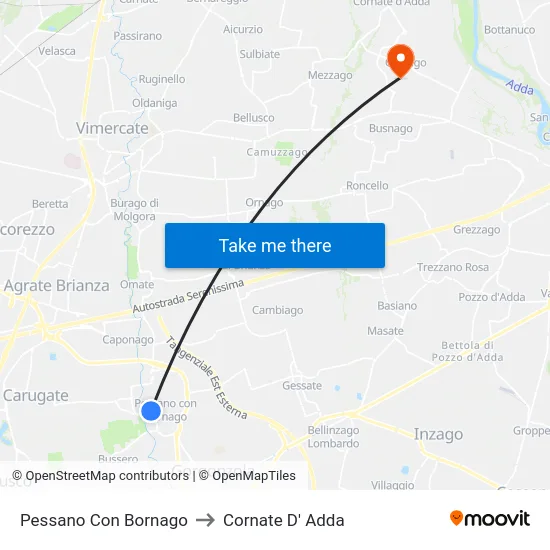 Pessano Con Bornago to Cornate D' Adda map