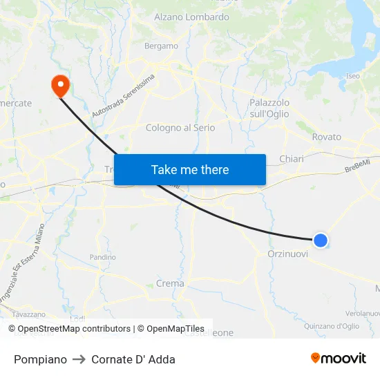 Pompiano to Cornate D' Adda map