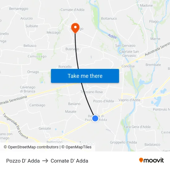 Pozzo D' Adda to Cornate D' Adda map