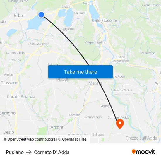 Pusiano to Cornate D' Adda map