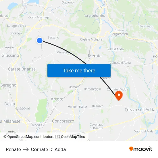 Renate to Cornate D' Adda map