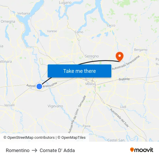 Romentino to Cornate D' Adda map