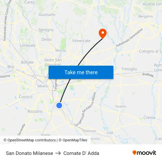 San Donato Milanese to Cornate D' Adda map
