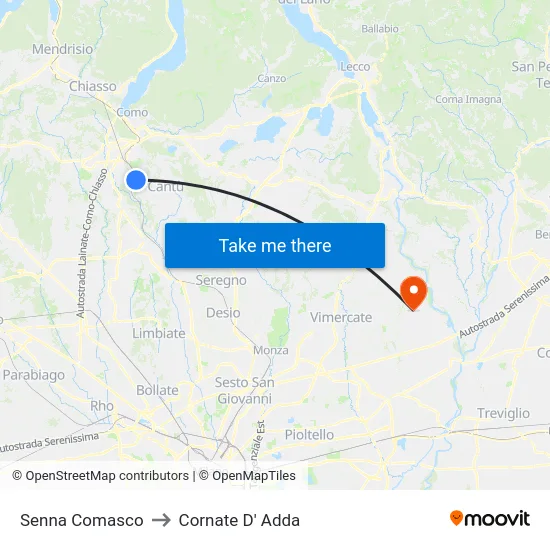 Senna Comasco to Cornate D' Adda map
