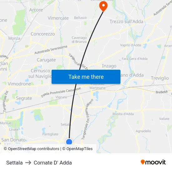 Settala to Cornate D' Adda map