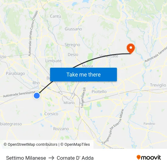 Settimo Milanese to Cornate D' Adda map