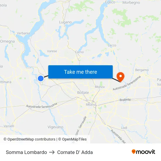 Somma Lombardo to Cornate D' Adda map