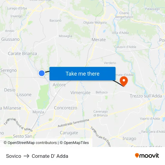 Sovico to Cornate D' Adda map