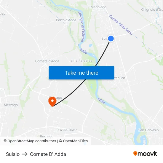 Suisio to Cornate D' Adda map