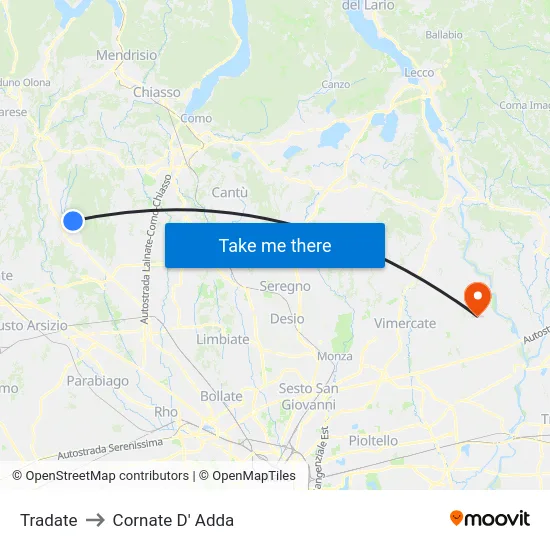 Tradate to Cornate D' Adda map