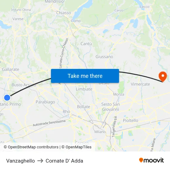 Vanzaghello to Cornate d'Adda map