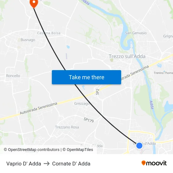 Vaprio D' Adda to Cornate D' Adda map