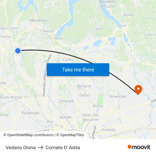 Vedano Olona to Cornate D' Adda map