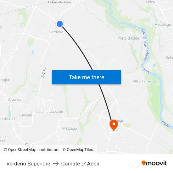Verderio Superiore to Cornate d'Adda map