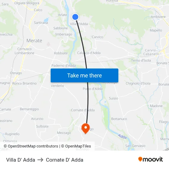 Villa D' Adda to Cornate d'Adda map