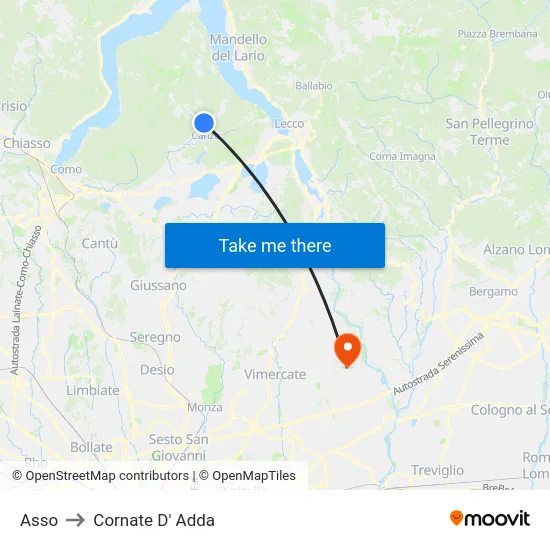 Asso to Cornate D' Adda map