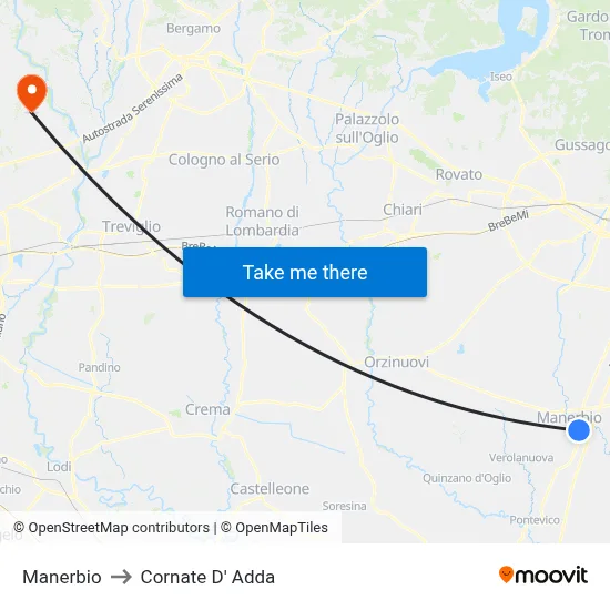 Manerbio to Cornate d'Adda map
