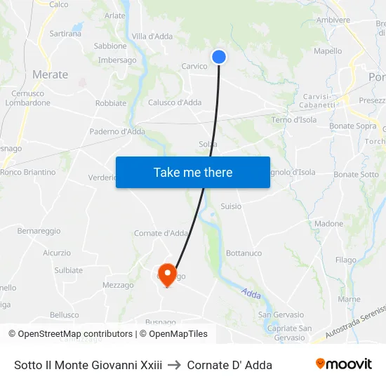 Sotto Il Monte Giovanni Xxiii to Cornate D' Adda map