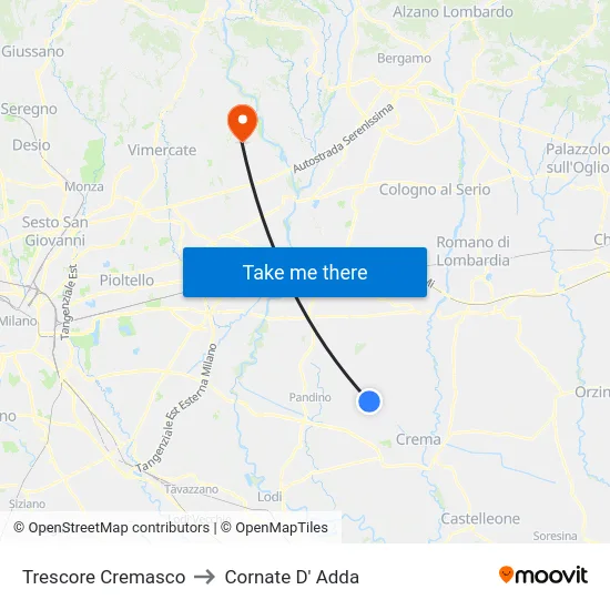 Trescore Cremasco to Cornate D' Adda map