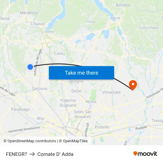 Fenegro to Cornate d'Adda map