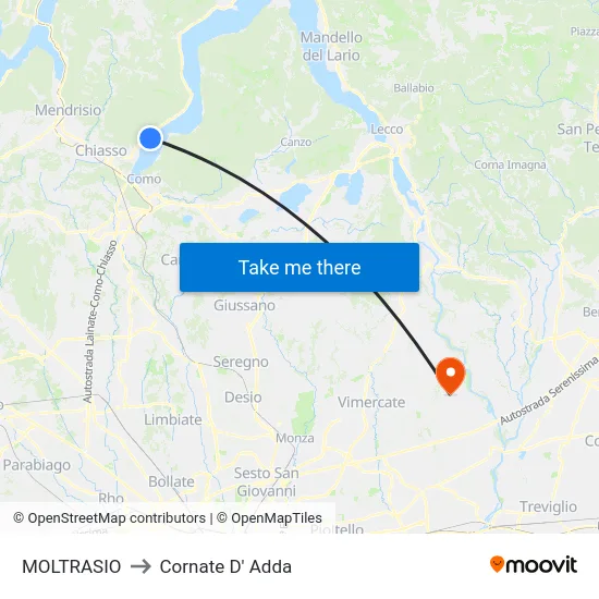 MOLTRASIO to Cornate D' Adda map