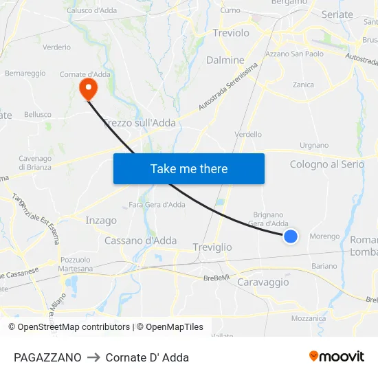 PAGAZZANO to Cornate D' Adda map