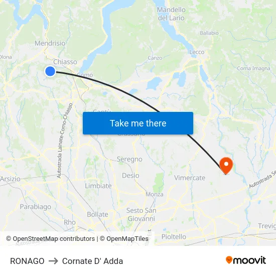 RONAGO to Cornate D' Adda map