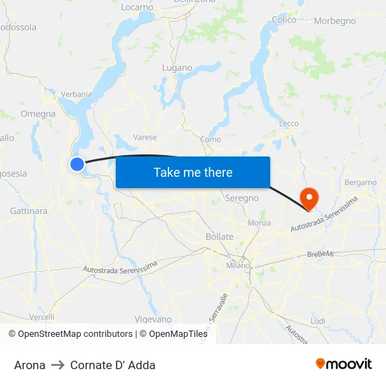 Arona to Cornate D' Adda map