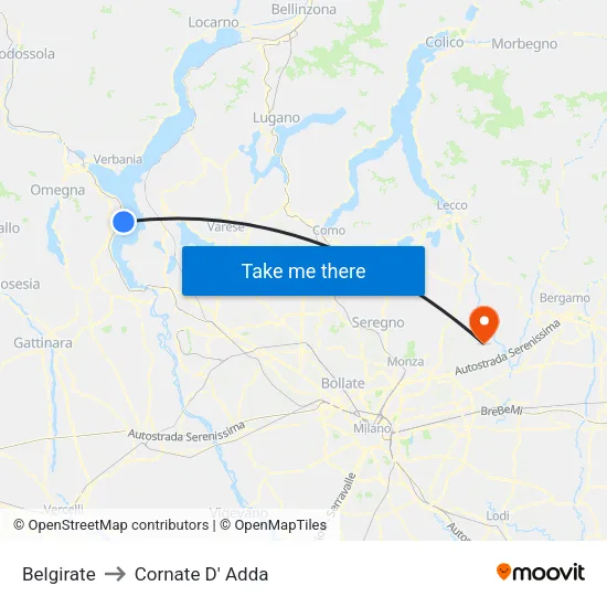 Belgirate to Cornate D' Adda map