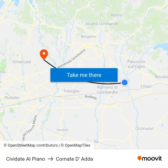 Cividate Al Piano to Cornate D' Adda map