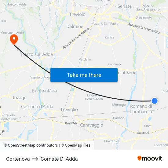 Cortenova to Cornate D' Adda map