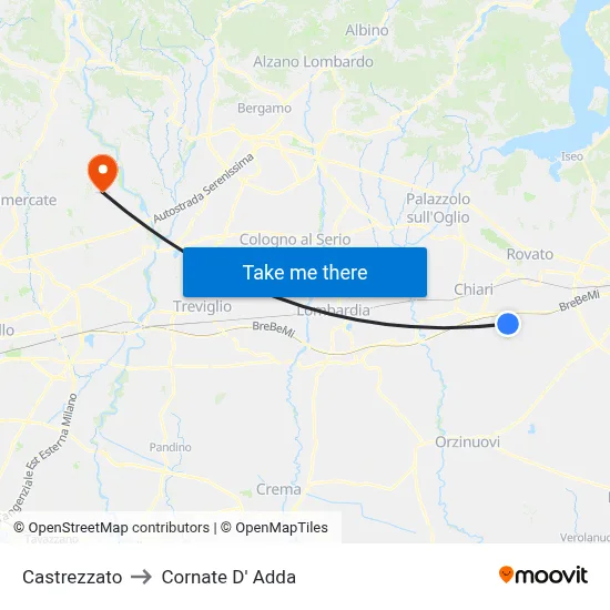 Castrezzato to Cornate D' Adda map