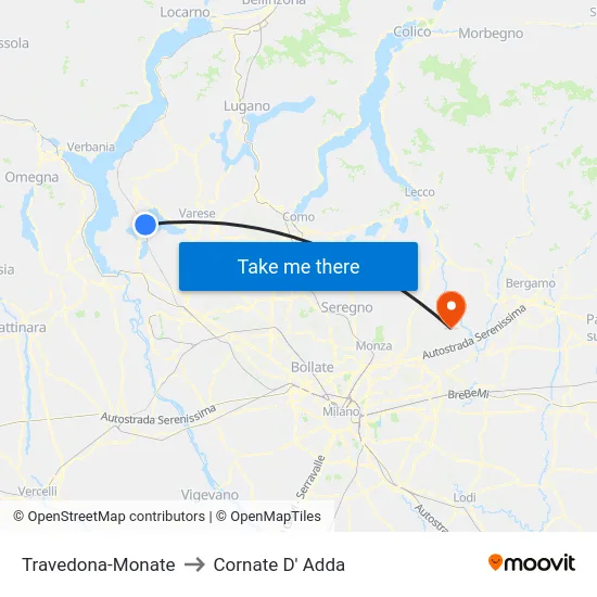 Travedona-Monate to Cornate D' Adda map