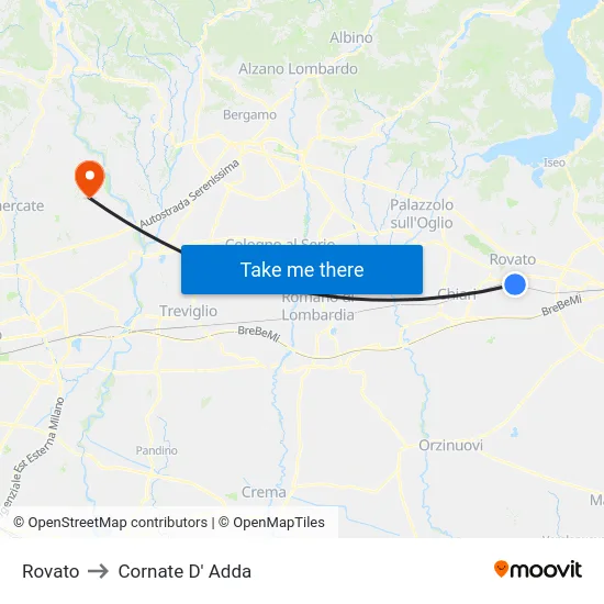 Rovato to Cornate D' Adda map