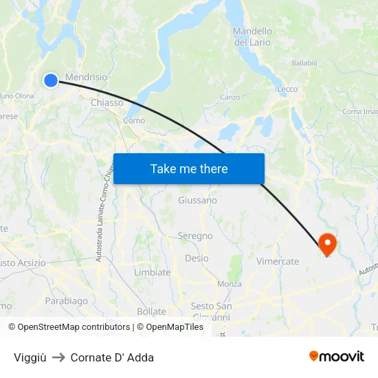 Viggiù to Cornate D' Adda map