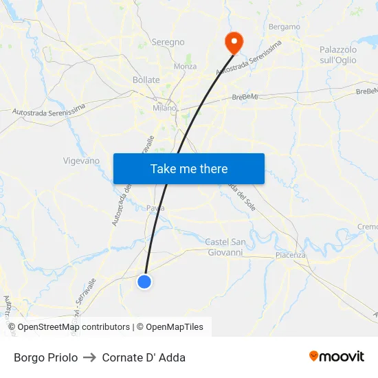 Borgo Priolo to Cornate D' Adda map