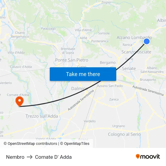 Nembro to Cornate D' Adda map