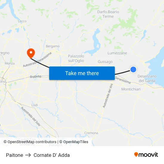 Paitone to Cornate D' Adda map