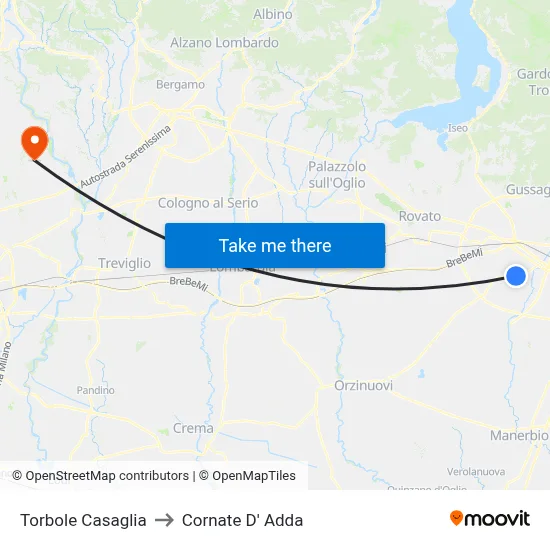 Torbole Casaglia to Cornate D' Adda map